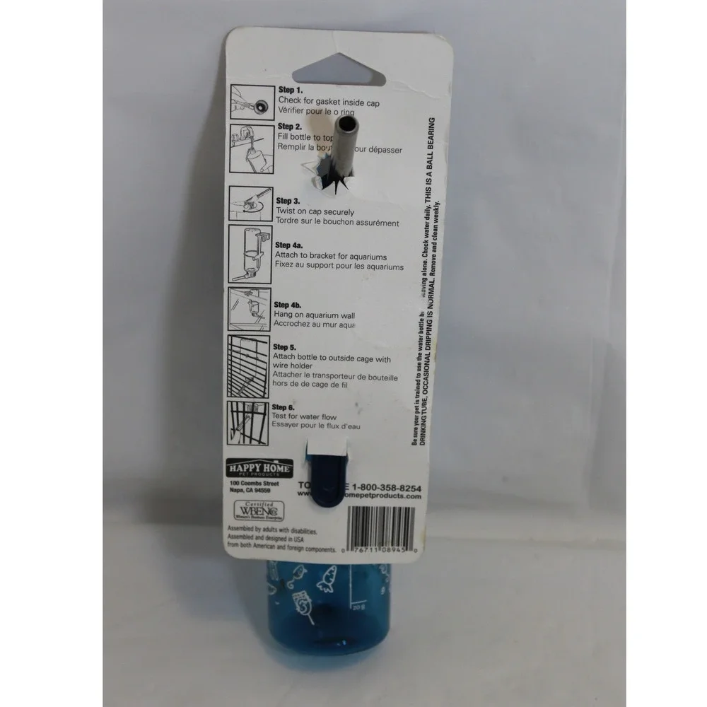 Happy Home Pet Water Bottle 8oz Hamsters Mice Rabbits Ferrets Small Animals NEW